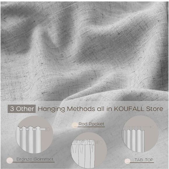 NEW Dove Gray Curtains 2 Panels Set Tab Top Light Filtering Linen Blend 52x84L - Picture 4 of 7